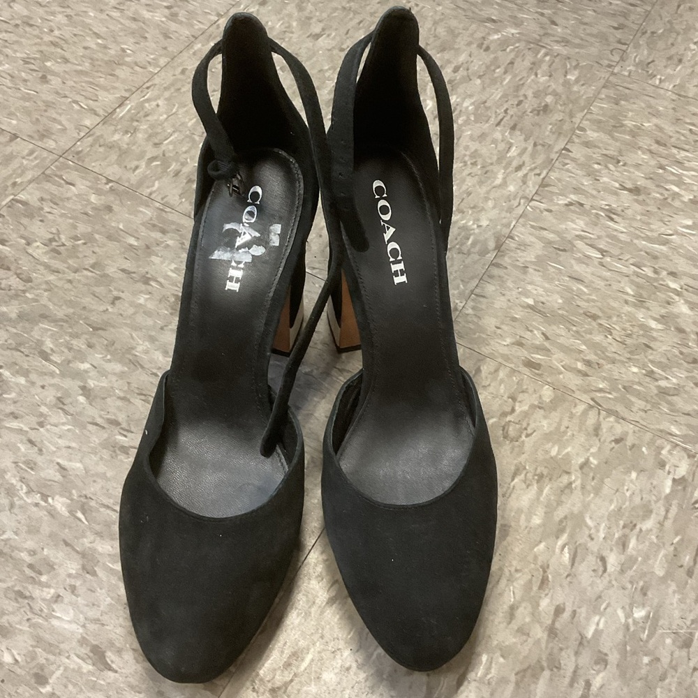 Coach Brand Chrystie Patchwork Leather Platform Heels, Black/Natural, 6M, NIB